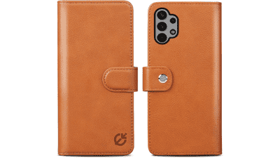 CIVICASE Samsung Galaxy A32 5G Wallet Case - RFID Blocking Credit Card Holder - Magnetic Stand - Shockproof Cover - Brown
