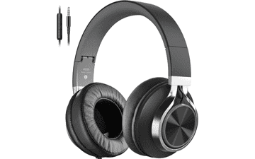 COOSII AC01 Over Ear Headphones with Microphone and Volume Control - Black Grey