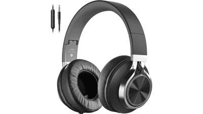 COOSII AC01 Over Ear Headphones with Microphone and Volume Control - Black Grey