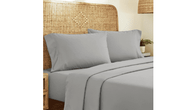 California Design Den Organic Cotton Queen Size Bed Sheets - GOTS Certified Percale Sheets - Soft Cooling - Deep Pockets - 4 Piece Sheet Set - Light Gray