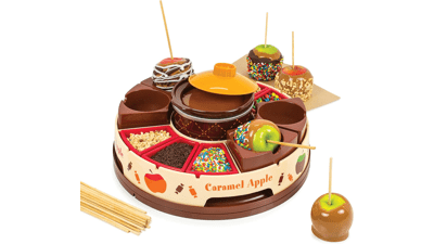 Chocolate & Caramel Fondue Pot with Decorating and Toppings Trays - 25 Sticks