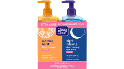 Clean & Clear Day & Night Face Wash with Citrus Morning Burst and Night Relaxing, Oil-Free and Hypoallergenic