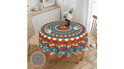 Colorful Boho Mandala Decorative Tablecloth - 60 Inch Round