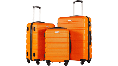 Coolife 3 Piece Luggage Set Spinner Hardshell Lightweight with TSA Lock - Orange