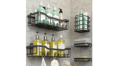 Coraje Shower Caddy, Adhesive Shower Organizer, Large Capacity, Black