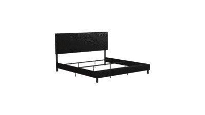 DHP Janford Upholstered Platform Bed, King, Black Faux Leather