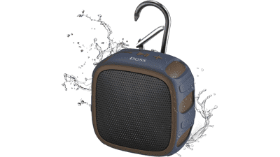 DOSS Waterproof Bluetooth Speaker - Big Sound, 22H Playtime, IP67 Rated, Durable Carabiner - Portable Outdoor Speaker for Beach, Camping, Hiking, Backpack, Shower (Brown)
