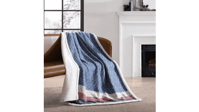 Eddie Bauer Reversible Sherpa & Brushed Fleece Throw Blanket - Lightweight Home Decor for Bed or Couch
