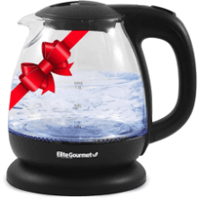 Elite Gourmet Electric Glass Kettle - BPA-Free, 1100W, Cordless 360° Base, Blue LED Interior, Auto Shut-Off - Boil Water for Tea & More
