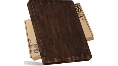 Extra Large Walnut Wood Butcher Block Cutting Board - Sustainable Kitchen Chopping Board with Juice Groove & Handles