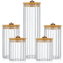FANTESTICRYAN Glass Storage Jars Set of 5 with Airtight Bamboo Lid