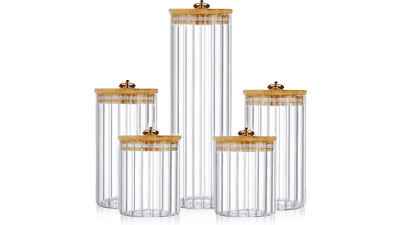 FANTESTICRYAN Glass Storage Jars Set of 5 with Airtight Bamboo Lid