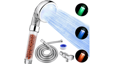 FASTRAS LED Shower Head with Handheld, High Pressure, Temperature-Controlled, Water Saving Filtered