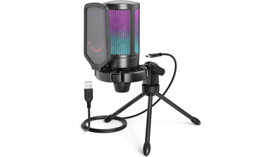 FIFINE Gaming USB Microphone with RGB Indicator and Accessories