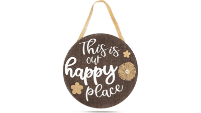 Farmlyn Creek Hanging Wood Sign - This is Our Happy Place (11.75 x 11.75 Inches)