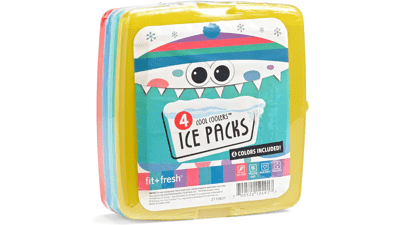 Fit & Fresh Cool Coolers - 4 Pack Slim Ice Packs for Lunch Boxes or Coolers