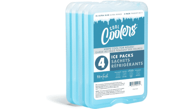 Fit & Fresh Cool Coolers 4 Pack XL Slim Ice Packs - Quick Freeze Reusable Ice Packs for Lunch Boxes or Coolers - Blue