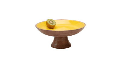 Folkulture Wooden Pedestal Fruit Bowl, 12-inch Large Serving Bowls for Fruits, Mango Wood, Yellow