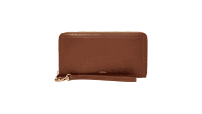 Fossil Logan Leather RFID-Blocking Clutch Wallet with Wristlet Strap for Women