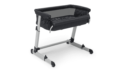 GAP babyGap Whisper Bedside Bassinet Sleeper - Breathable Mesh, Adjustable Heights - Lightweight Portable Crib - Sustainable Materials, Black Camo