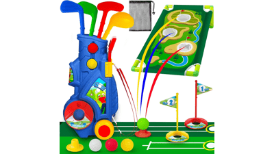 GMAOPHY Kids Golf Club Set, Indoor Outdoor Sports Toys, Ages 2-6, Toddler Golf Set with Golf Board, Putting Mat, 8 Balls, 4 Golf Clubs, Golf Cart