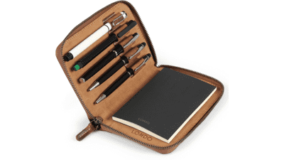 Genuine Leather Padfolio with Pencil Holder, Notepad, and Zipper Closure - Cinnamon