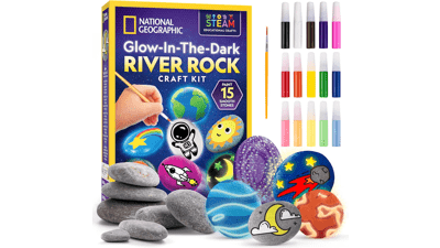 Glow in The Dark Rock Painting Kit - Arts & Crafts for Kids, Decorate 15 River Rocks with Paint Colors & More Supplies