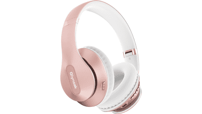 Glynzak Wireless Over Ear Headphones 65H Playtime HiFi Stereo with Microphone and 6EQ Modes Rose Gold