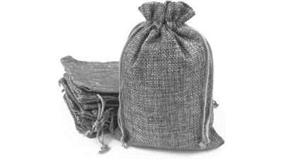 Gold Fortune Burlap Bags with Drawstring Gift Jute bags - Gray, 17X23CM