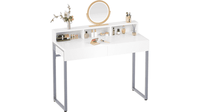 GreenForest Vanity Desk with 2 Drawers, Small White Desk with 3 Storage Spaces
