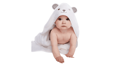 HIPHOP PANDA Hooded Towel - Rayon Made from Bamboo, Soft Bath Towel with Bear Ears - Ultra Absorbent (Bear, 30 x 30 Inch)