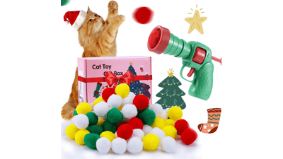 Hggha Christmas Cat Toy Balls with Launcher, Xmas Cat Gift Box