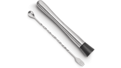 Hiware 10 Inch Stainless Steel Cocktail Muddler and Mixing Spoon Home Bar Tool Set