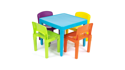 Humble Crew Kids Lightweight Plastic Table and 4 Chairs Set - Blue, Red, Green, Yellow, Purple - Square