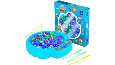 IPIDIPI TOYS Fishing Game Play Set - 21 Fish, 4 Poles, Rotating Board - Family Board Game for Kids and Toddlers