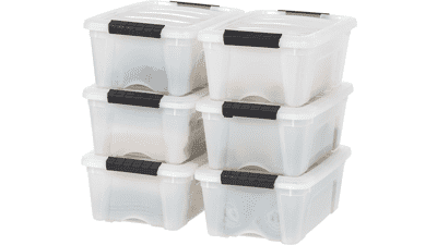 IRIS USA 6 Pack 12qt Plastic Storage Bin with Secure Latching Buckles