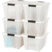 IRIS USA 6 Pack 32qt Plastic Storage Bin with Secure Latching Buckles