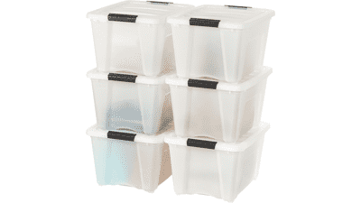 IRIS USA 6 Pack 32qt Plastic Storage Bin with Secure Latching Buckles