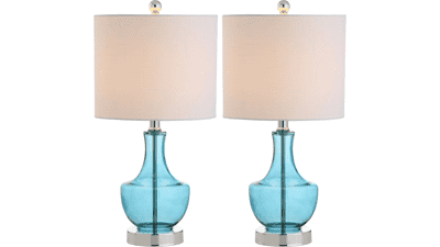 JONATHAN Y Colette 20" Mini Glass Table Lamp, Amalfi Blue (Set of 2)