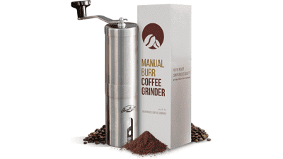 JavaPresse Manual Coffee Grinder - Stainless Steel - 18 Adjustable Settings - Portable Conical Burr - Camping, Travel Espresso Hand Grinder