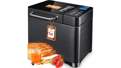 KBS 17-in-1 Bread Maker with Dual Heaters, Stainless Steel, Gluten-Free, Dough Maker, Yogurt PROG, Auto Nut Dispenser