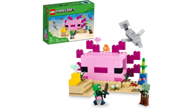 LEGO Minecraft Axolotl House 21247 Building Toy Set - Creative Adventures at Colorful Underwater Base with Diver Explorer, Dolphin, Drowned - Minecraft Toy for 7-Year-Old Kids