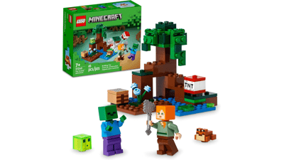 LEGO Minecraft Swamp Adventure 21240 - Building Game Construction Toy with Alex and Zombie Figures - Birthday Gift for Kids 8+