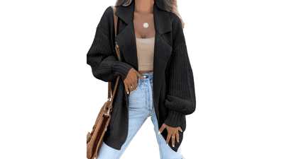 LILLUSORY Women's Long Sleeve Collared Knit Cardigan Sweater