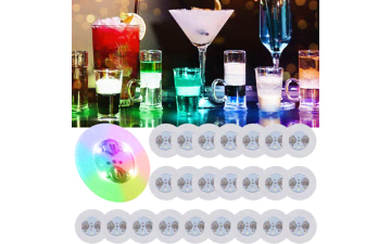 LOGUIDE Bar Decor Lights - Bottle Lights for Liquor Bottles - 24 Pack RGB LED Coaster - 7 Colors Sticker Light up Coasters for Drinks - Flash Light Up Cup Coaster - Multicolor