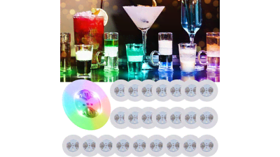 LOGUIDE Bar Decor Lights - Bottle Lights for Liquor Bottles - 24 Pack RGB LED Coaster - 7 Colors Sticker Light up Coasters for Drinks - Flash Light Up Cup Coaster - Multicolor