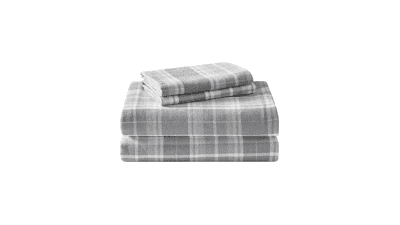 Laura Ashley Home Cotton Flannel Bedding Set - Mulholland Plaid Grey, Queen