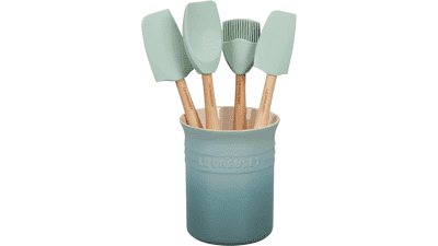 Le Creuset Silicone Craft Series Utensil Set with Stoneware Crock - 5 Piece - Sea Salt