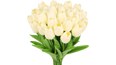 MACTING 30pcs Artificial Tulip Flowers, Real Touch Fake Flowers, Goose Yellow