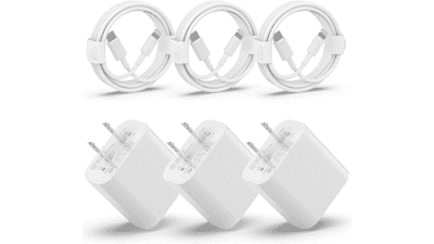 MFi Certified 20W Type C Wall Charger with 6FT USB C to Lightning Cable - 3 Pack